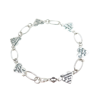 925 Sterling Silver Vintage Valentine's Day Cards Heart Link Bracelet 7.25"