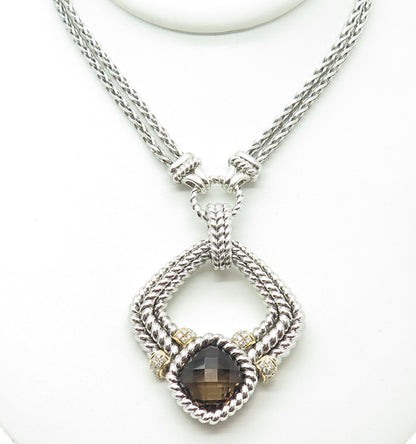 DANWAK 18K Gold Sterling 40-Diamond 0.50ct & Smoky Quartz 12.39ct Necklace 16"