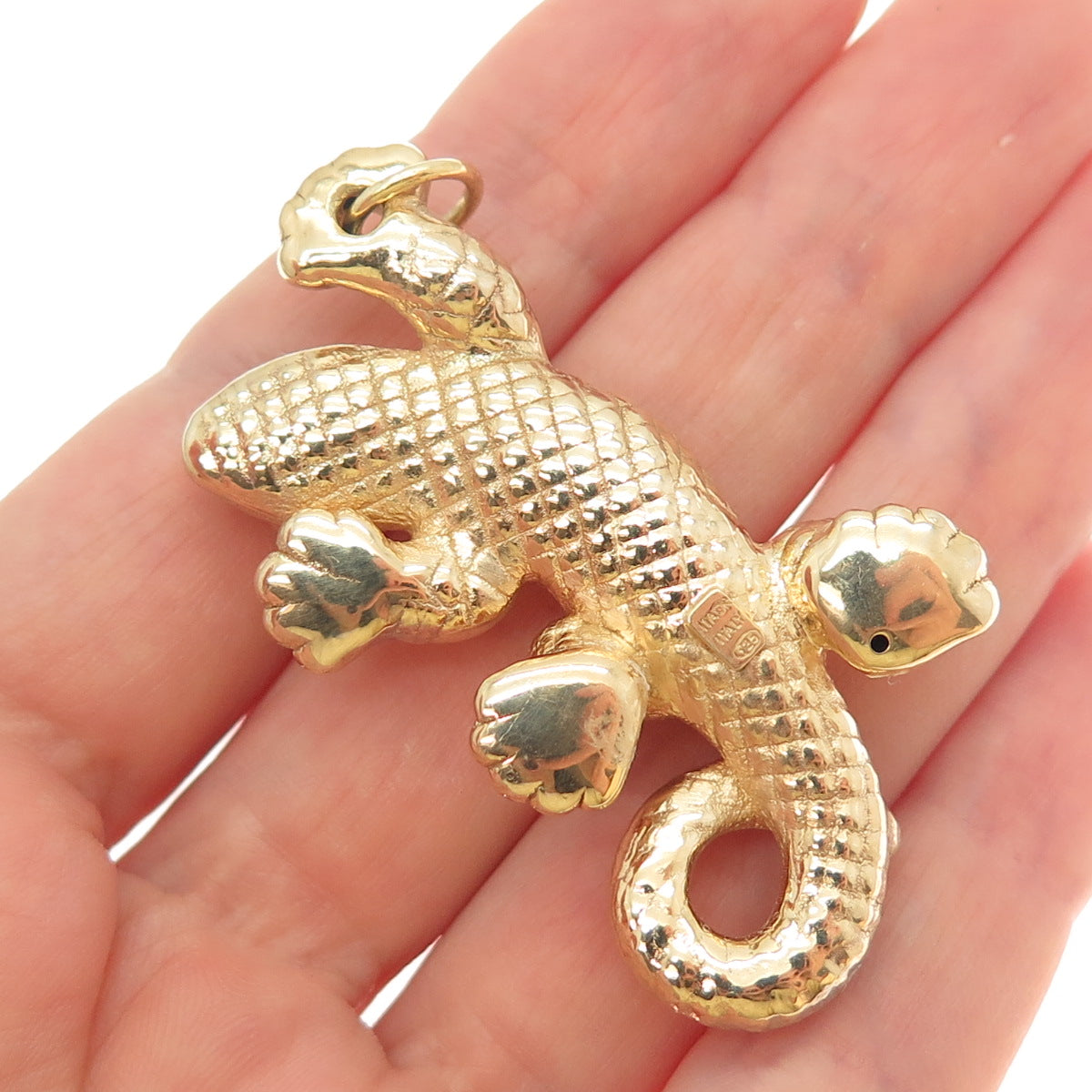 ITAOR 925 Sterling Silver Gold Plated Vintage Italy Lizard 3D Charm Pendant