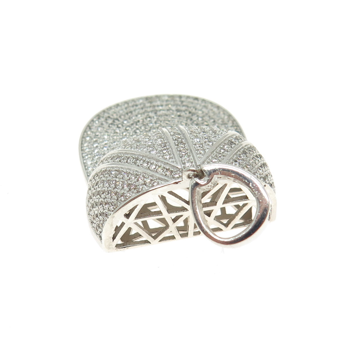 REL 925 Sterling Silver Round-Cut Shaped C Z Baseball Cap Pendant