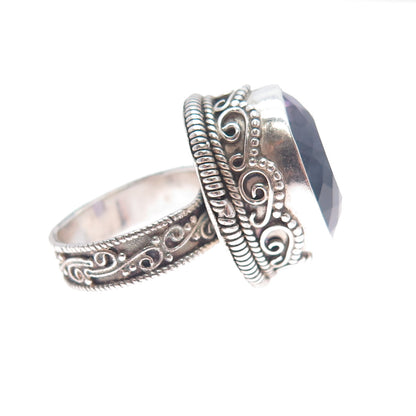 925 Sterling Silver Vintage Real Amethyst Swirl Granulated Ring Size 5.75