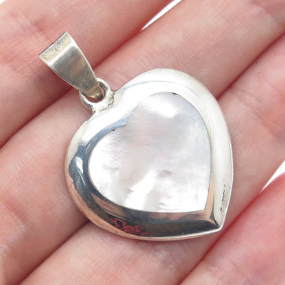 925 Sterling Silver Vintage Real Mother-of-Pearl Heart Charm Pendant