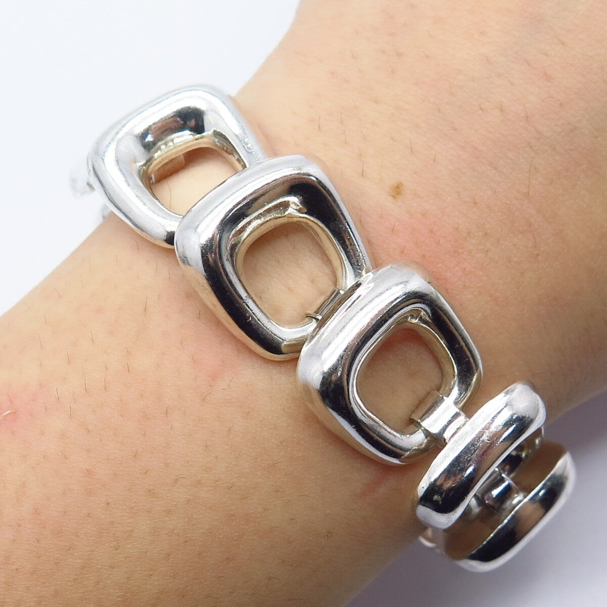 925 Sterling Silver Vintage Square Link Bracelet 7.25"