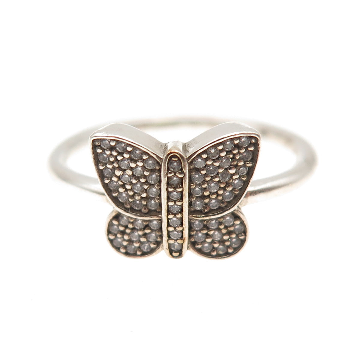 PANDORA 925 Sterling Silver Round-Cut C Z Butterfly Ring Size 6.75