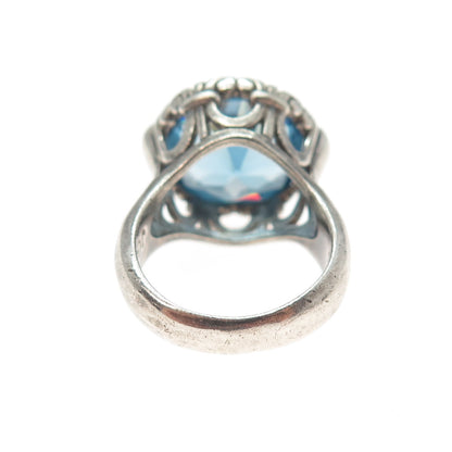 JGD JANICE GIRARDI 925 Sterling Silver Vintage Ocean Blue C Z Ring Size 6.5