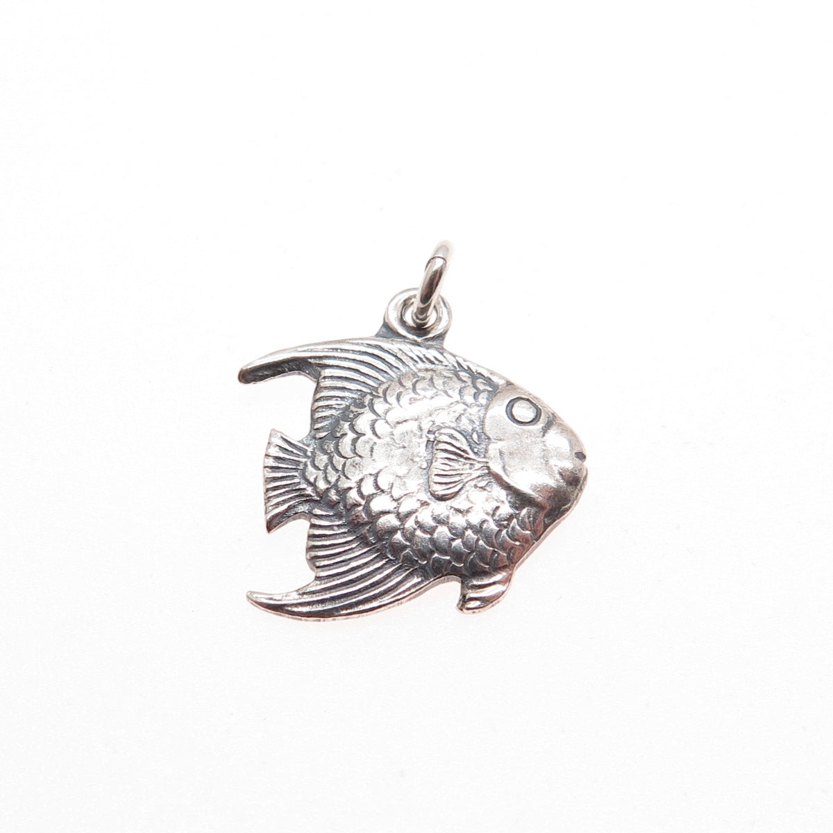 925 Sterling Silver Vintage Angel Fish Oxidized Minimalist Charm Pendant