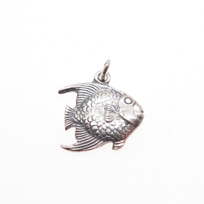 925 Sterling Silver Vintage Angel Fish Oxidized Minimalist Charm Pendant