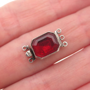 925 Sterling Silver Antique Art Deco Red Rhinestone Bracelet / Necklace Box Lock
