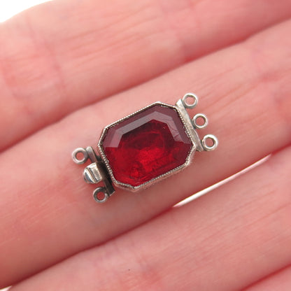 925 Sterling Silver Antique Art Deco Red Rhinestone Bracelet / Necklace Box Lock