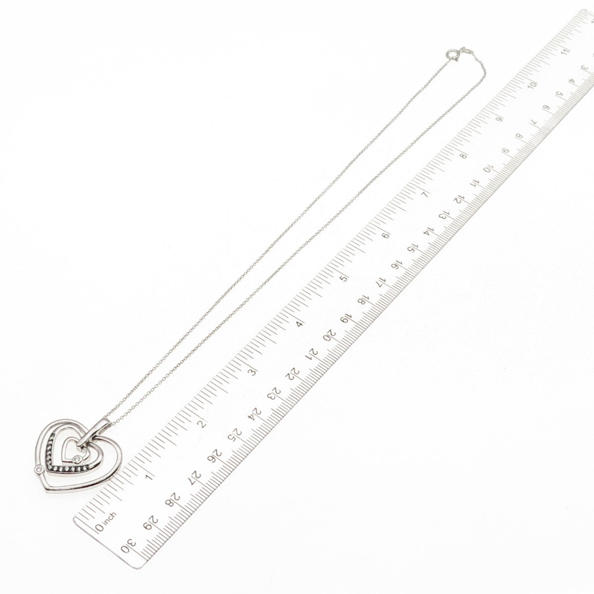 925 Sterling Silver Round-Cut C Z Triple Heart Cable Chain Necklace 18"