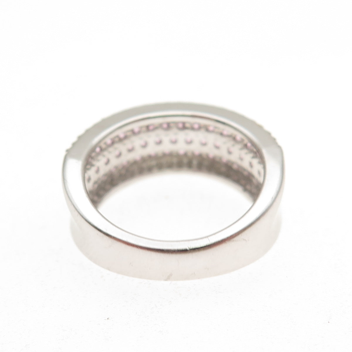 925 Sterling Silver 2-Tone Round-Cut Pink & White C Z Ring Size 5.25