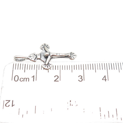 925 Sterling Silver Vintage Crucifix Cross Religious Oxidized Charm Pendant