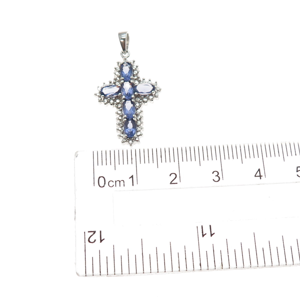 925 Sterling Silver Real Oval-Cut Iolite Cross Charm Pendant