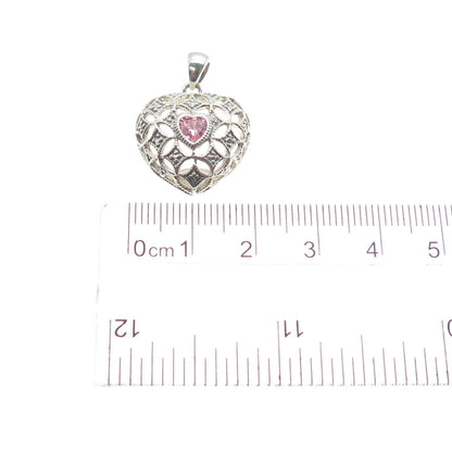 AVON 925 Sterling Silver Vintage Pink C Z Heart Charm Pendant
