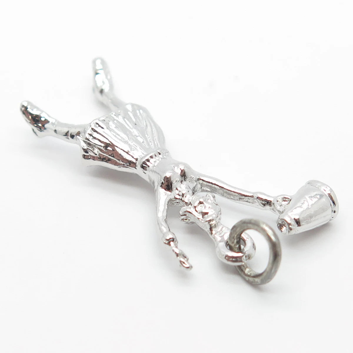 925 Sterling Silver Vintage Cheerleader Girl & Megaphone Pendant