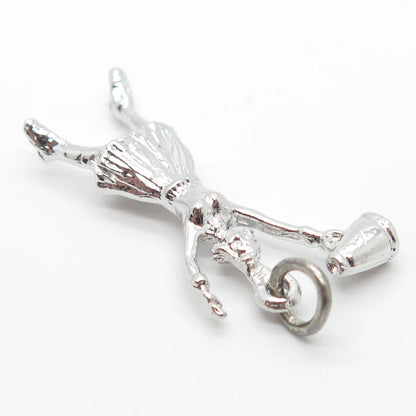 925 Sterling Silver Vintage Cheerleader Girl & Megaphone Pendant