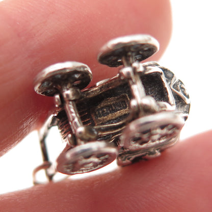 925 Sterling Silver Vintage Baby Stroller Oxidized 3D Charm Pendant