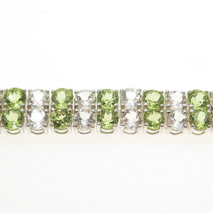 925 Sterling Silver Real Round-Cut Light Blue Topaz Peridot Cluster Bracelet 8"