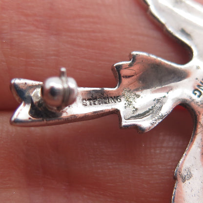 925 Sterling Silver Antique Marcasite & Garnet Holy Spirit Pin (missing 1 stone)