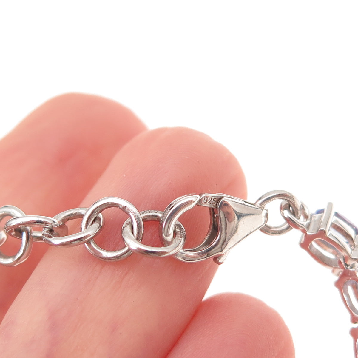 925 Sterling Silver Real Oval-Cut Tanzanite Tennis Link Bracelet 7-8"