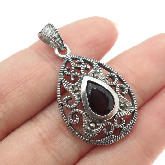 JUDITH JACK 925 Sterling Silver Vintage Real Tourmaline & Marcasite Gem Pendant