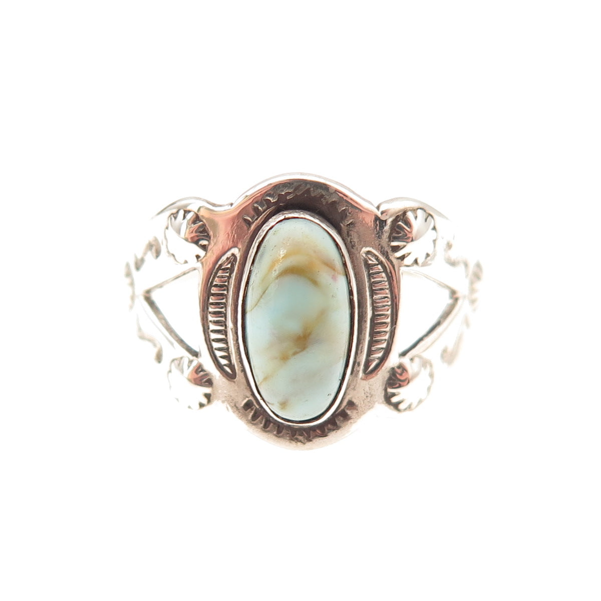 Uncas 925 Sterling Silver Vintage Real Tyrone Turquoise Oxidized Ring Size 7.75