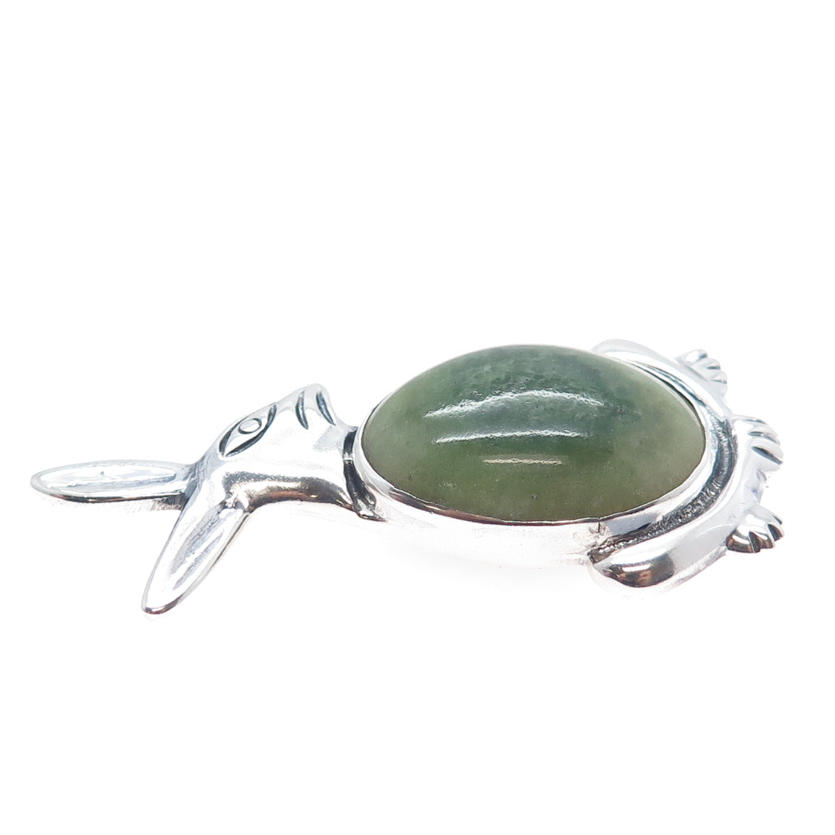 925 Sterling Silver Vintage Mexico Real Jade Rabbit Oxidized Pin Brooch