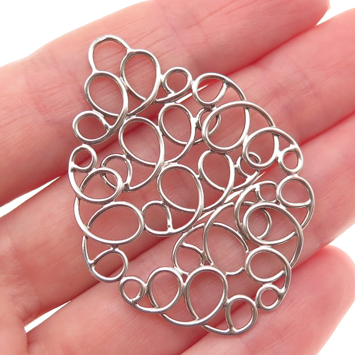 925 Sterling Silver Vintage Modernist Swirl Teardrop Pendant