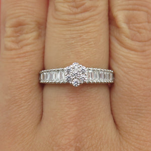 925 Sterling Silver Baguette & Round-Cut C Z Engagement Ring Size 7.5