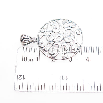 925 Sterling Silver Vintage Ornate Round Pendant