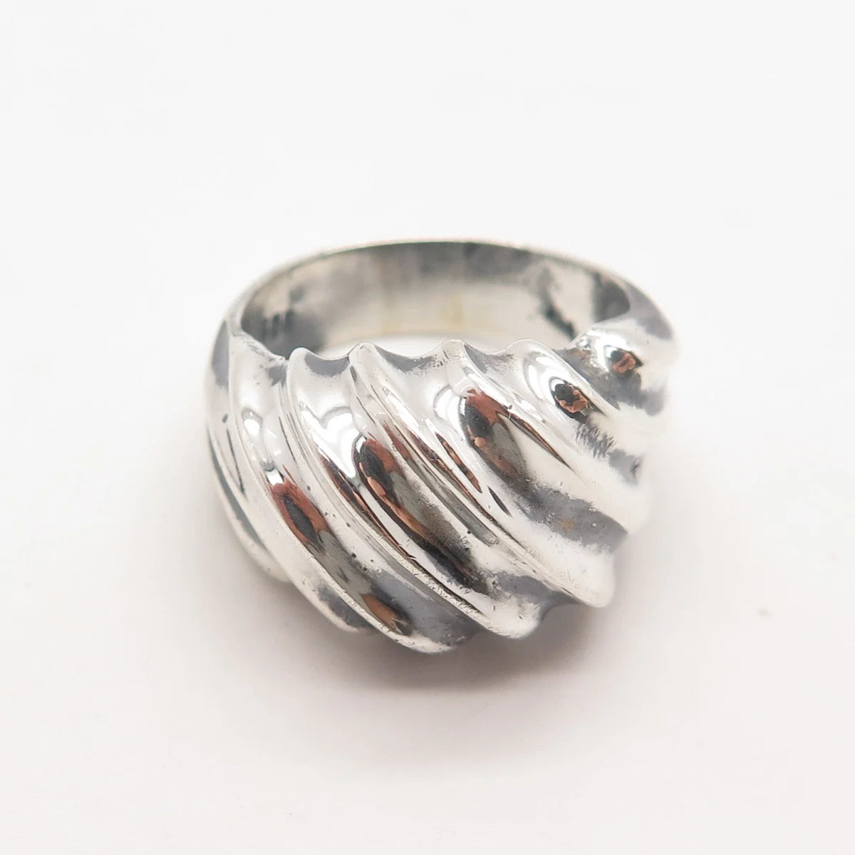 925 Sterling Silver Vintage Ribbed Ring Size 10.5