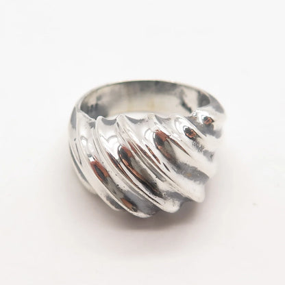 925 Sterling Silver Vintage Ribbed Ring Size 10.5