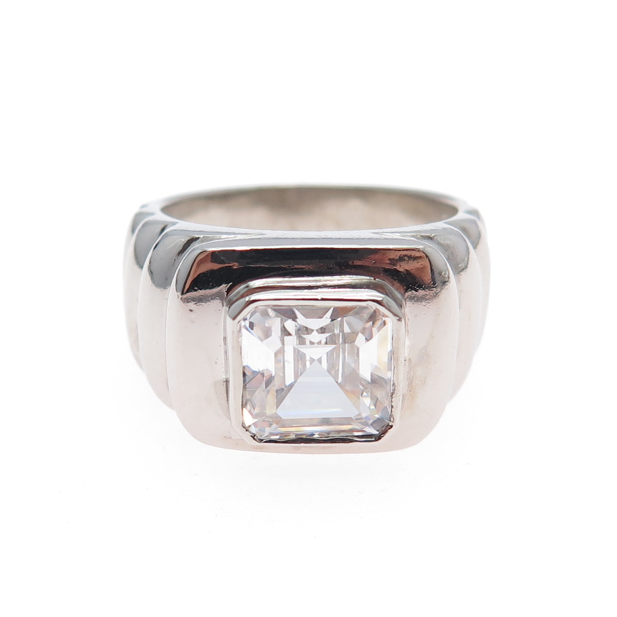 925 Sterling Silver Vintage Asscher-Cut C Z Modernist Ring Size 8.5
