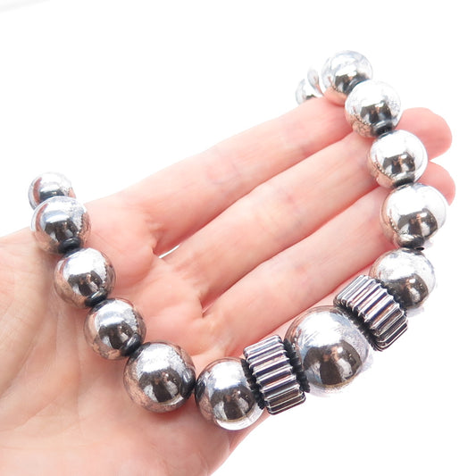 925 Sterling Silver Vintage Modernist Oxidized Beaded Chain Necklace 18"