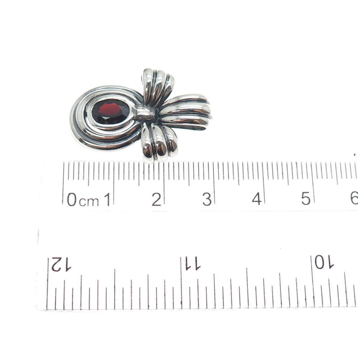 CNA PRANDA Sterling Silver Vintage Real Red Garnet Oxidized Bow Charm Pendant