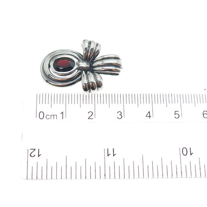 CNA PRANDA Sterling Silver Vintage Real Red Garnet Oxidized Bow Charm Pendant