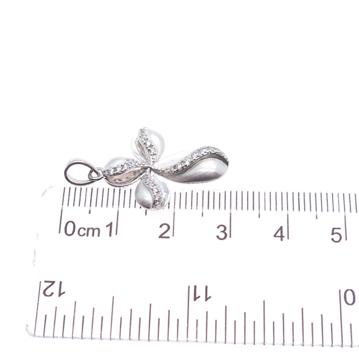 ROSS SIMONS 925 Sterling Silver Round-Cut C Z Floral Cross Charm Pendant