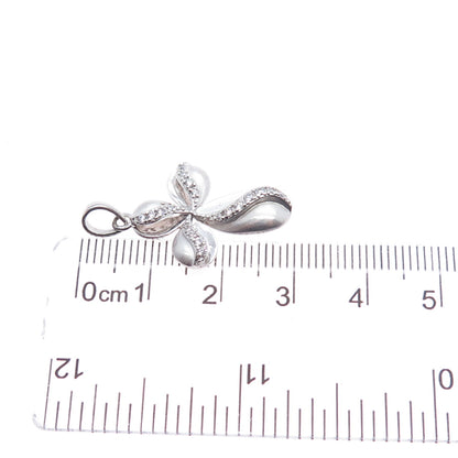 ROSS SIMONS 925 Sterling Silver Round-Cut C Z Floral Cross Charm Pendant