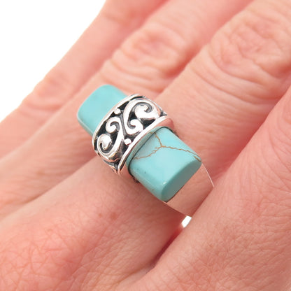 925 Sterling Silver Vintage Real Tyrone Turquoise Swirl Oxidized Ring Size 9.25