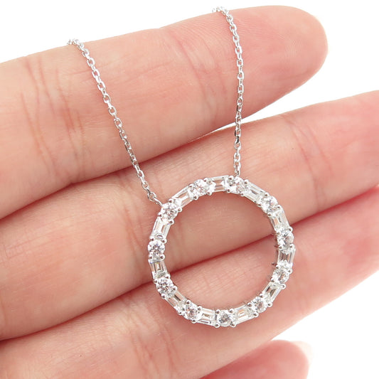 925 Sterling Silver Pave C Z Circle of Life Rolo Chain Necklace 18"