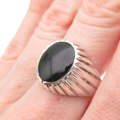 Old Pawn Sterling Silver Vintage Southwestern Black Onyx Tribal Ring Size 8.25