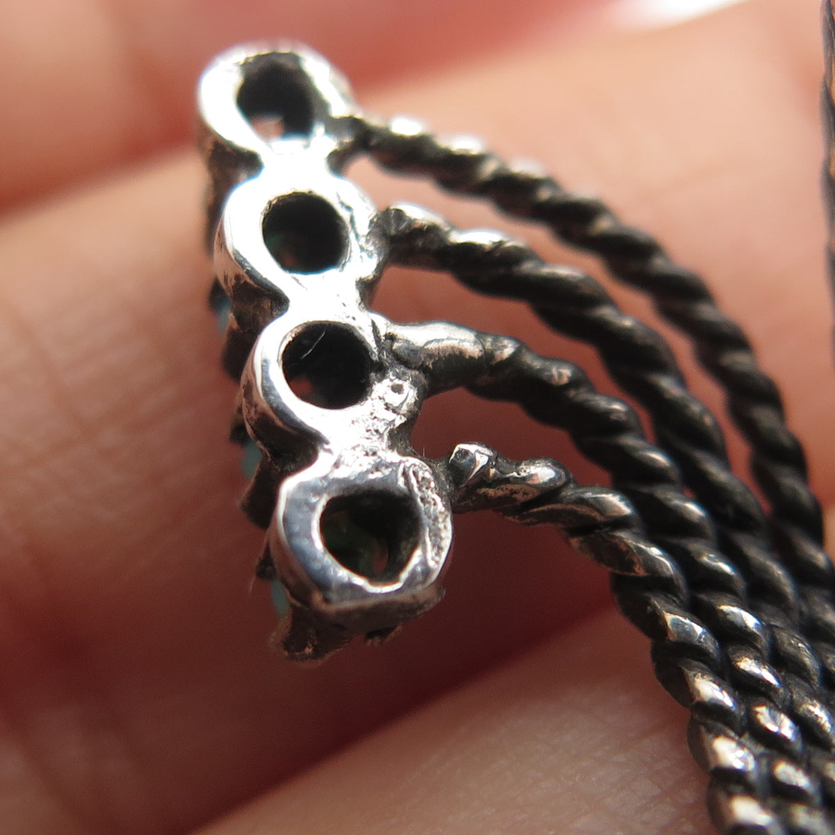 925 Sterling Silver Vintage Faux Turquoise Adjustable Oxidized Ring Size 4.5