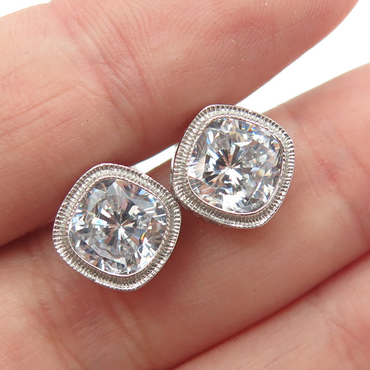 925 Sterling Silver Cushion-Cut Shaped C Z Stud Earrings