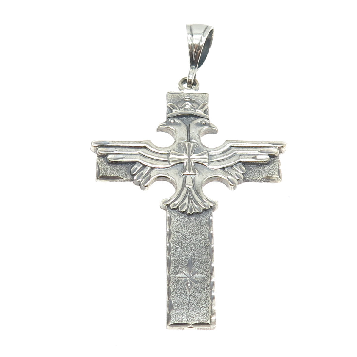 ONE OF A KIND 925 Sterling Silver Vintage Double Headed Eagle Cross Pendant