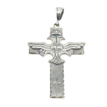 ONE OF A KIND 925 Sterling Silver Vintage Double Headed Eagle Cross Pendant