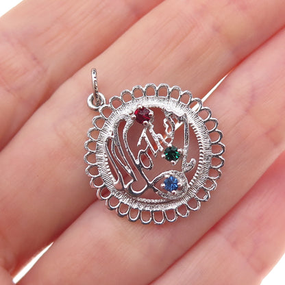 Skyway 925 Sterling Silver Vintage Rhinestone Mother Charm Pendant