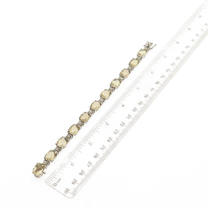 Town & Country Sterling 14K Gold Vintage Real Diamond Smoky Quartz Bracelet 7"