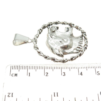 925 Sterling Silver Vintage Roaring Tiger Circle Pendant