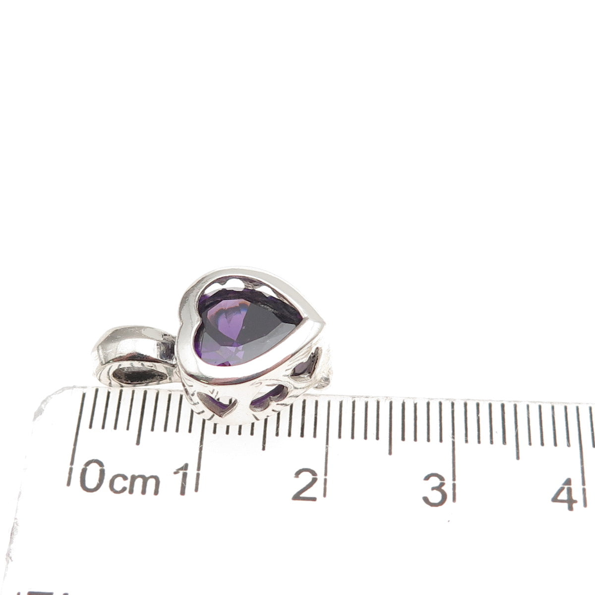 925 Sterling Vintage Real Amethyst Interchangeable Heart Cage Mini Charm Pendant