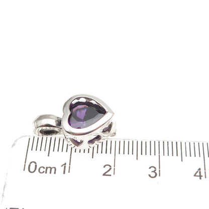 925 Sterling Vintage Real Amethyst Interchangeable Heart Cage Mini Charm Pendant